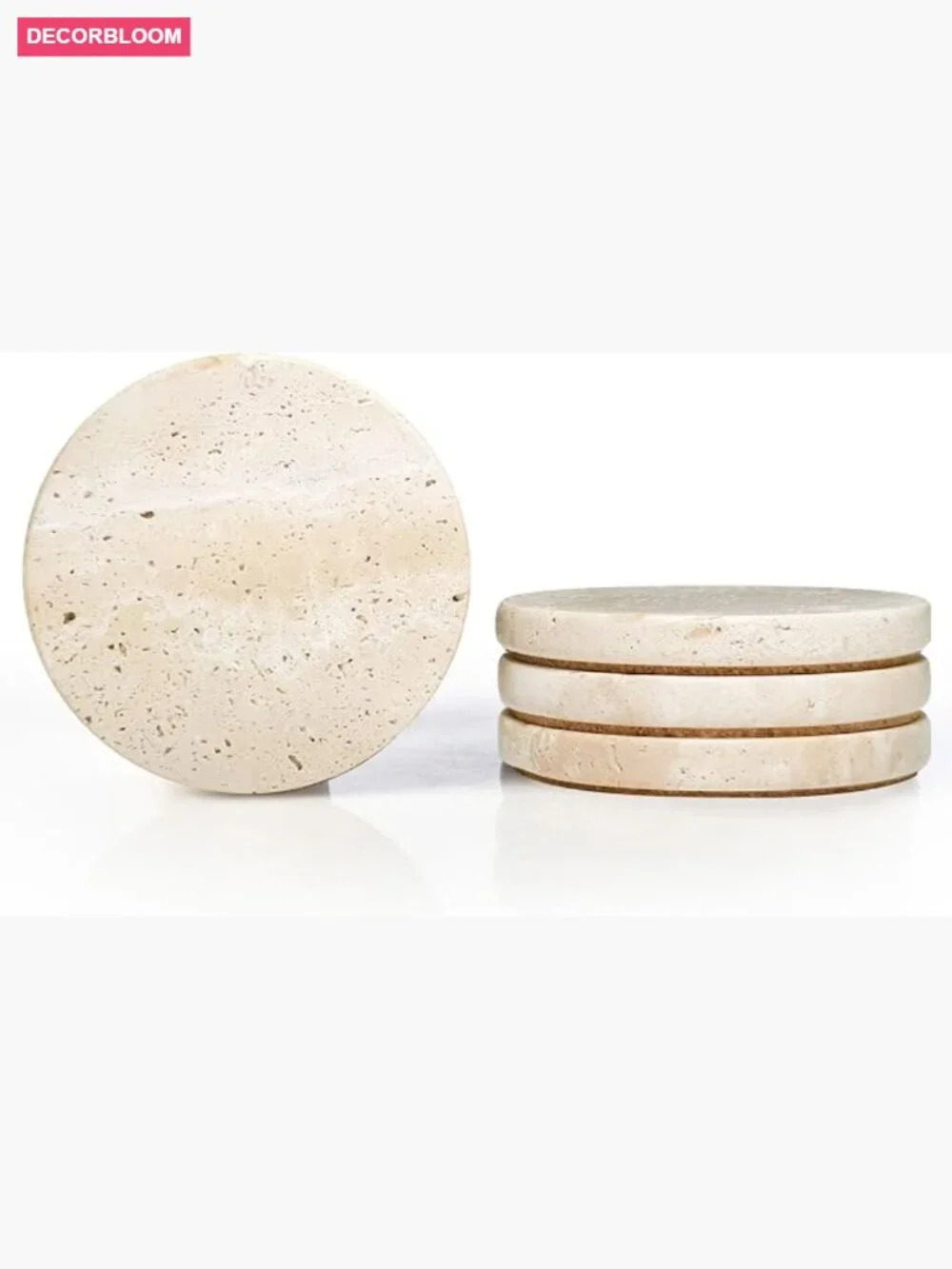 Set of 4 Natural Travertine Coasters, Stone Drink Coasters